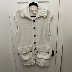 VINTAGE VON SAKEN OFF WHITE BUTTON UP COTTON SWEATER VEST WITH LARGE POCKETS S